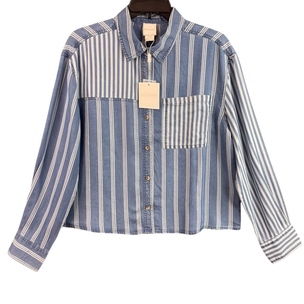 Zac & Rachel Womens Blue White Striped Lyocell Button Up Shirt OT81DWCJ3 Size M